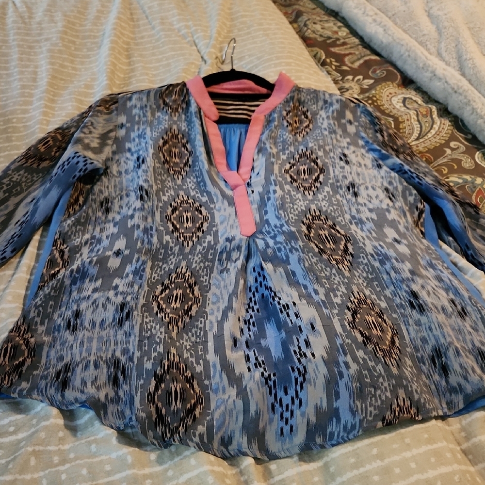 Tolani Black and Tan Striped Blouse